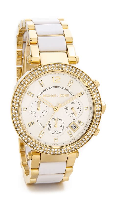 michael kors white and gold womens watch